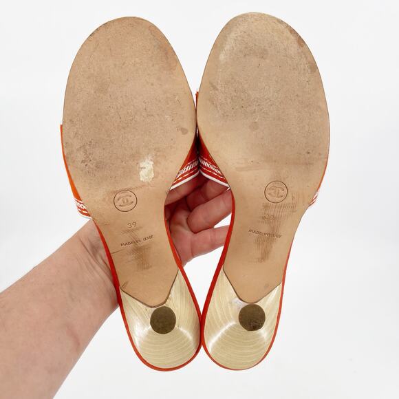 Chanel Vintage Orange Canvas Embroidered Kitten Heel Mule Slide Sandal EU 39 - Picture 11 of 13